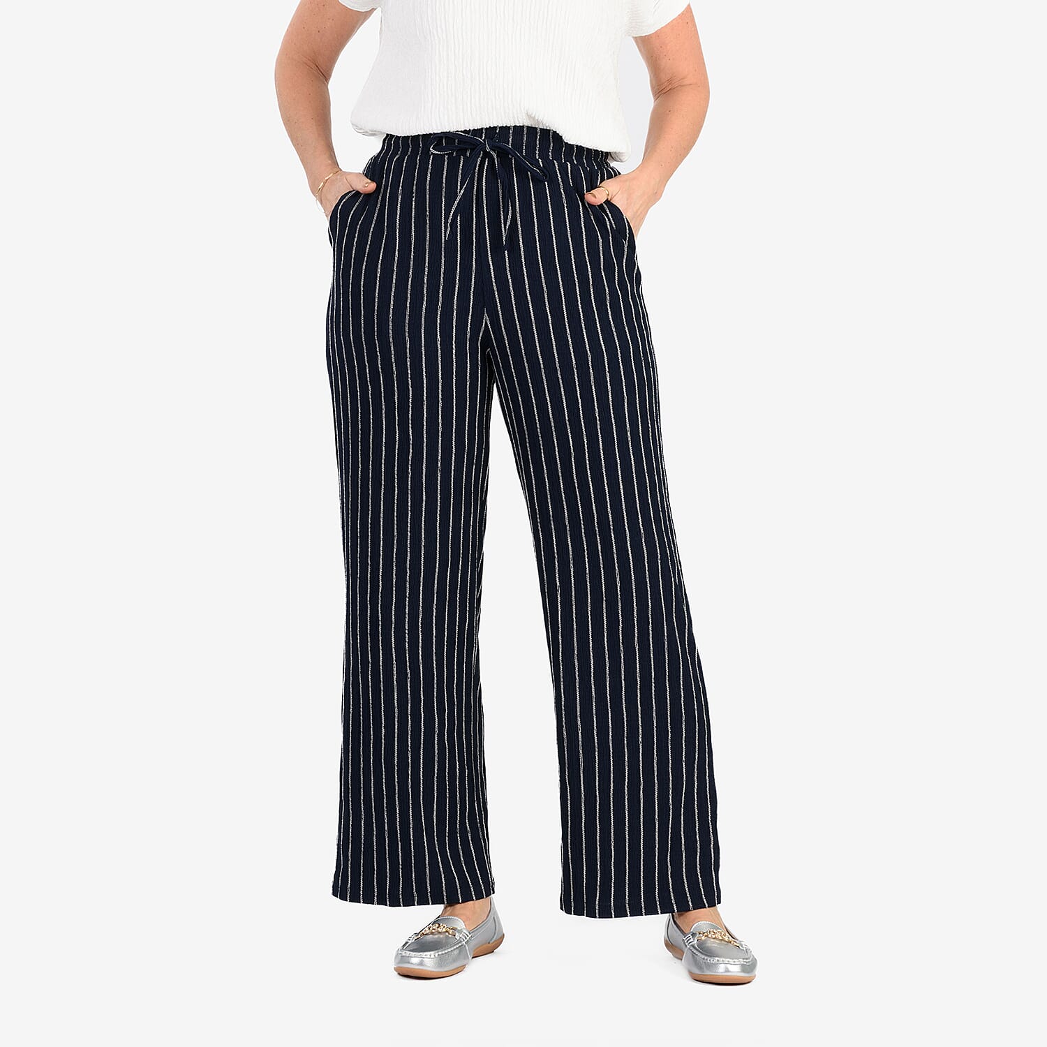 & Maisi Stripe Wide Leg Trousers With Drawstring Waist