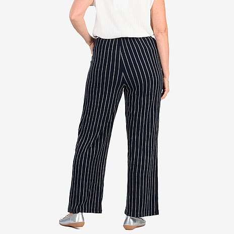 - Maisi Stripe Wide Leg Trousers With Drawstring Waist (Size XL) - Navy