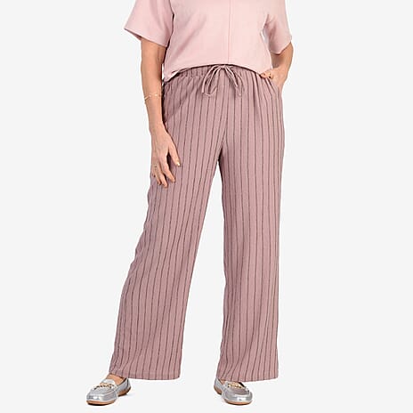- Maisi Stripe Wide Leg Trousers With Drawstring Waist (Size M) - Dusty Mauve