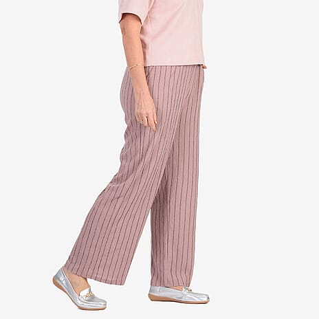 - Maisi Stripe Wide Leg Trousers With Drawstring Waist (Size XL) - Dusty Mauve