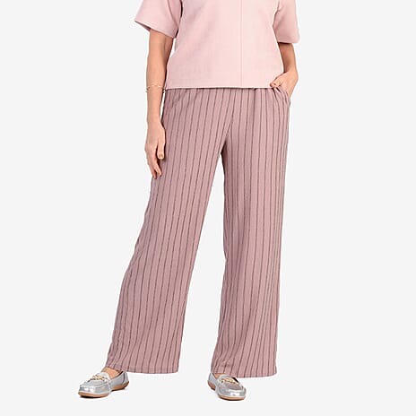 - Maisi Stripe Wide Leg Trousers With Drawstring Waist (Size XL) - Dusty Mauve