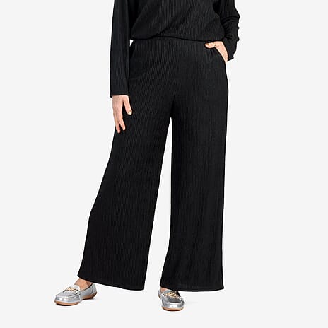 -Maisi Textured Wide Leg Trousers (Size L) - Black