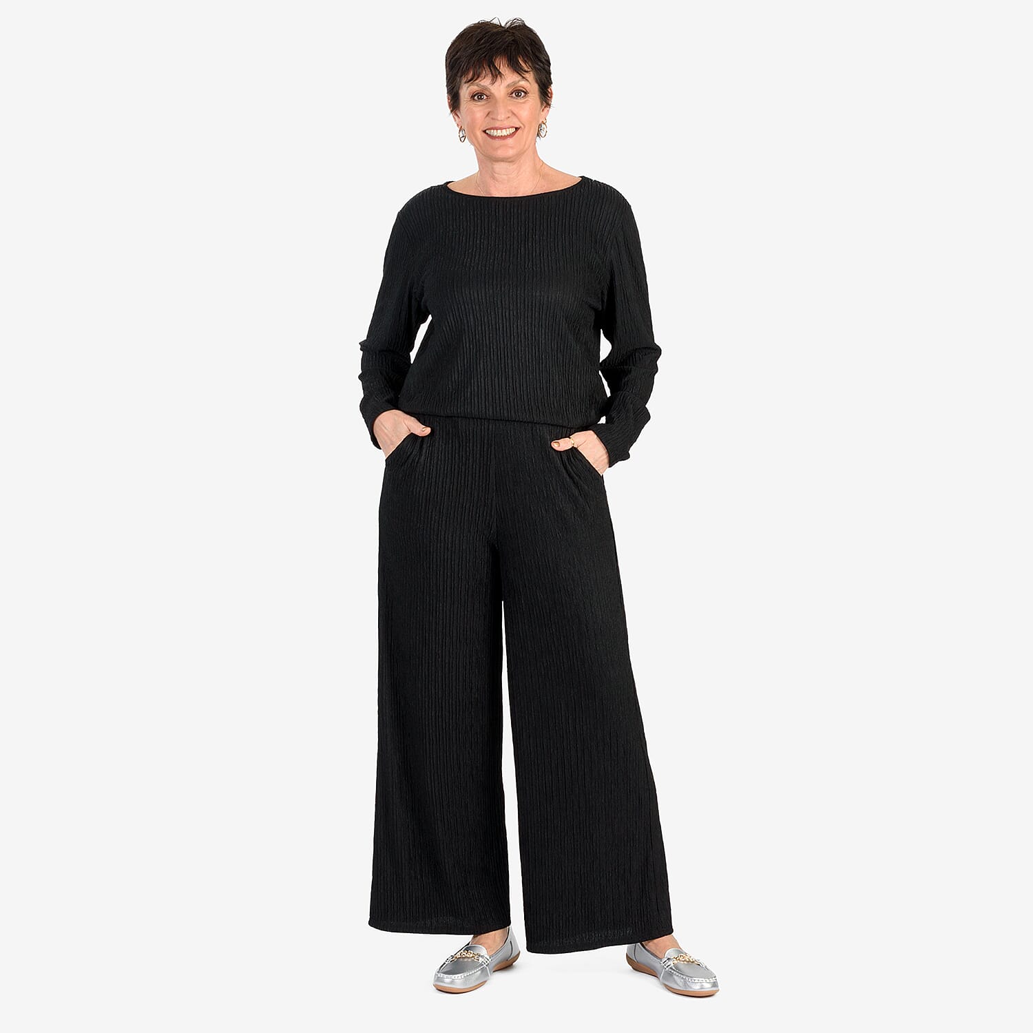 & Maisi Stripe Wide Leg Trousers With Drawstring Waist
