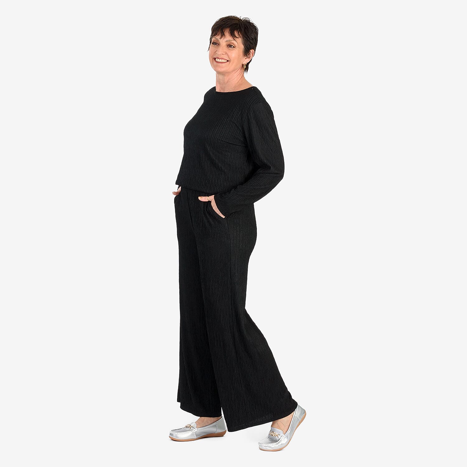 & Maisi Stripe Wide Leg Trousers With Drawstring Waist