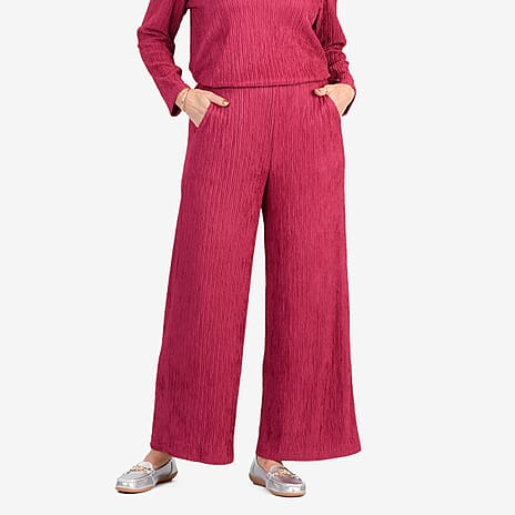 -Maisi Textured Wide Leg Trousers (Size S) - Magenta