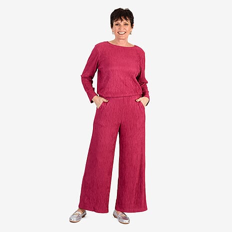 -Maisi Textured Wide Leg Trousers (Size S) - Magenta
