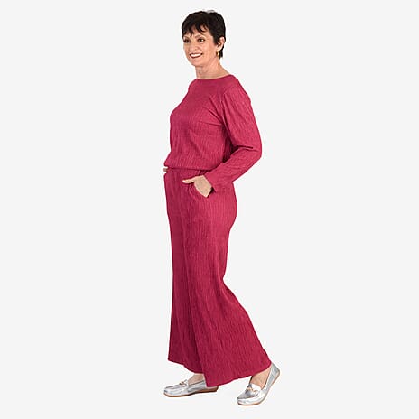 -Maisi Textured Wide Leg Trousers (Size XL) - Magenta