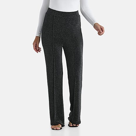 - Maisi Pintuck Bootcut Glitter Trousers (Size - 14) - Silver