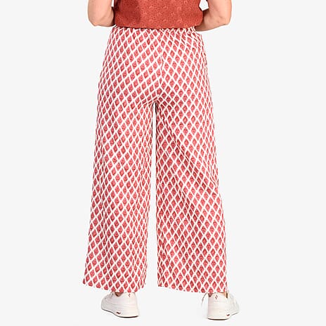 - Maisi Bamboo Linen-feel Wide leg Printed Trousers with Drawstring Waist (Size M) - Red