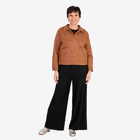 & Maisi Suede Feel Stretch Jacket With Pockets (Size M) - BROWN