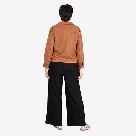 & Maisi Suede Feel Stretch Jacket With Pockets (Size M) - BROWN