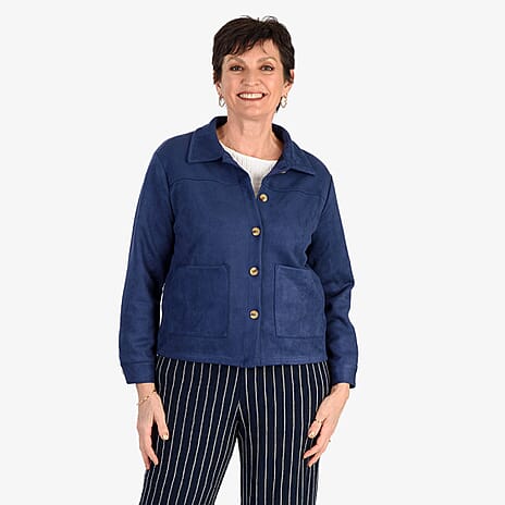 THE SHOWSTOPPER -  Designer Inspired-- Maisi Suede Feel Stretch Jacket With Pockets (Size M) - NAVY