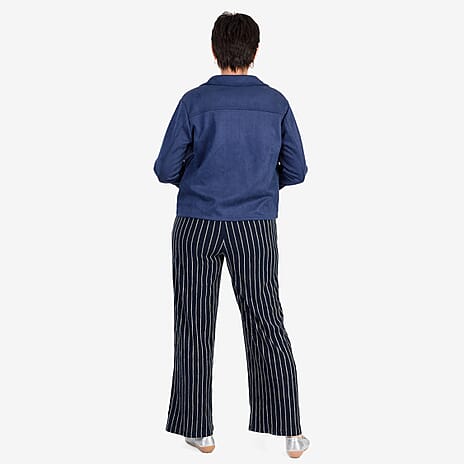 THE SHOWSTOPPER -  Designer Inspired-- Maisi Suede Feel Stretch Jacket With Pockets (Size M) - NAVY