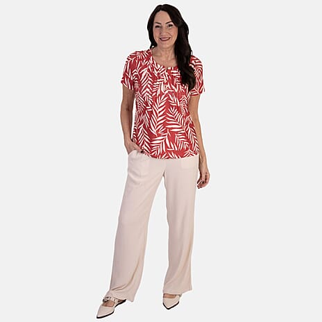 - Maisi Floral Print Short Sleeve Top With Button Detail (Size XL, 20-22) - Red