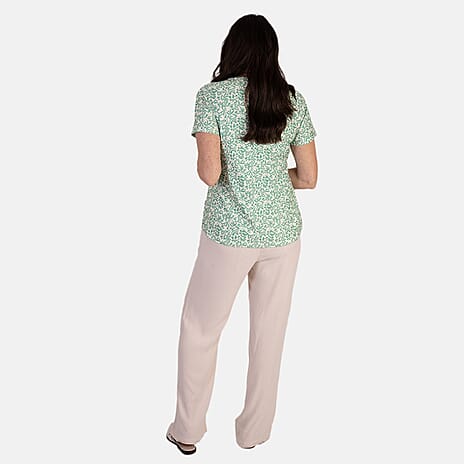 - Maisi Floral Print Short Sleeve Top With Button Detail (Size M, 12-14) - Green
