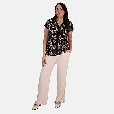 - Maisi Soft-Touch Printed V-neck Top (Size S) - Black
