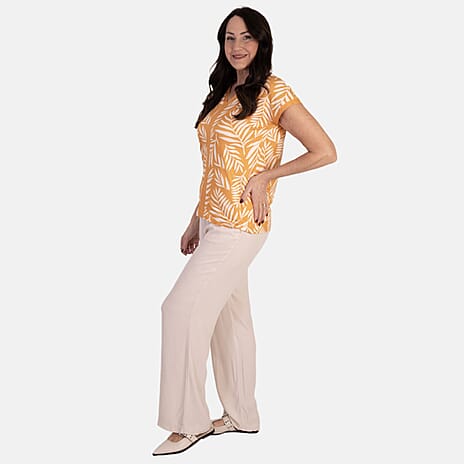 - Maisi Abstract Pattern Soft Touch V-Neck Top (Size L) - Mustard