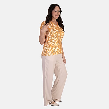 - Maisi Soft-Touch Printed V-neck Top (Size M) - Mustard
