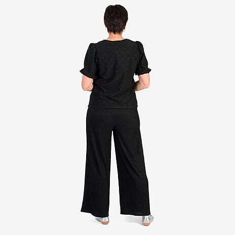 - Maisi Butterfly Embossed Puffed Sleeve Top (Size L) - Black