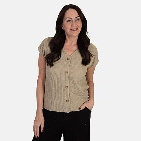 - Maisi Textured Buttoned Vest Top (Size M) - Sage