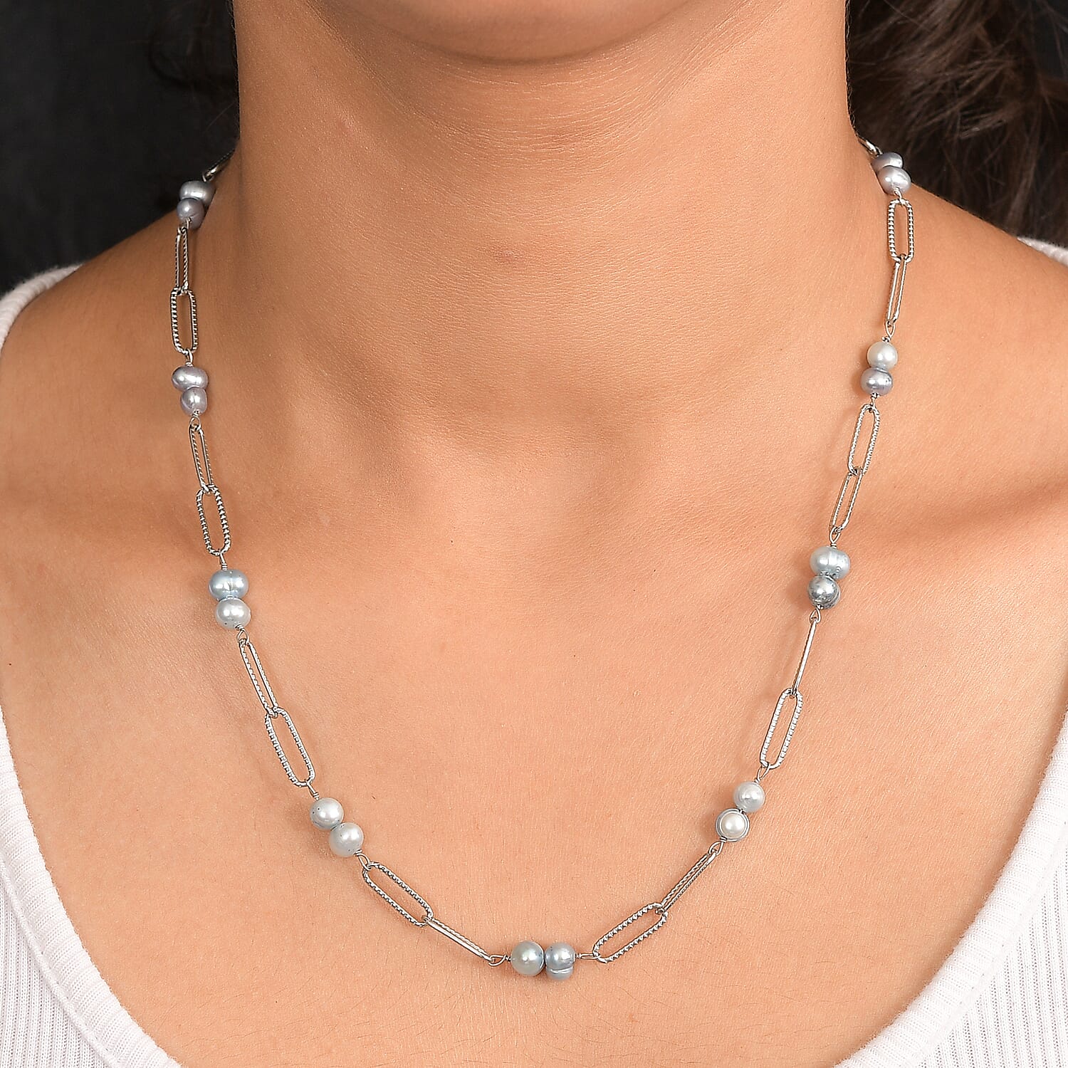 Blue Pearl Necklace (Size 20) with Lobster Clasp 18.00 Ct.