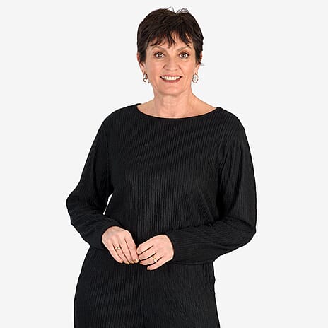 -Maisi Textured Long Sleeve Tee (Size L) - Black