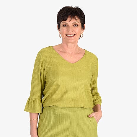 -Maisi Textured Bell Sleeve Tee (Size L) - Light Green