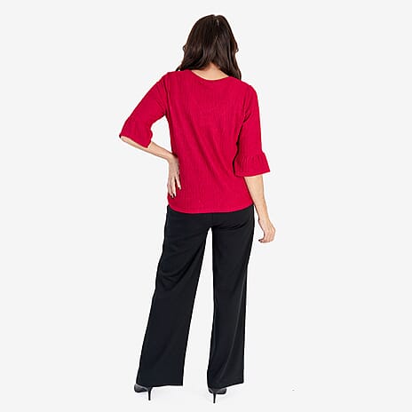 -Maisi Textured Bell Sleeve Tee (Size L) - Cherry