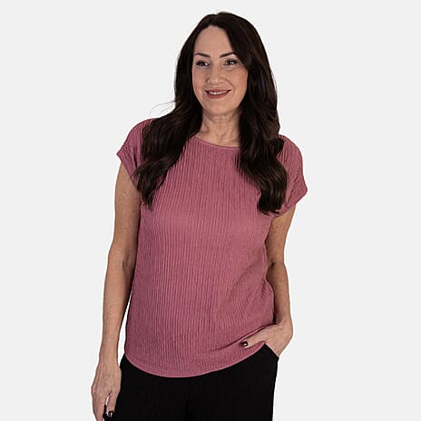 - Maisi Short Sleeve Textured Tee (Size M, 12-14) - Mauve Pink