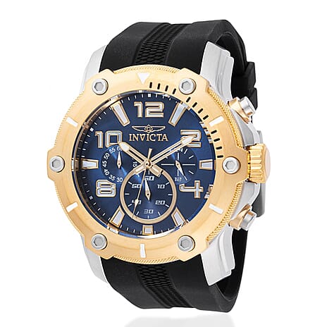 Invicta Pro Diver VD54 Japanese Quartz 5ATM Blue Dial Rose Stainless Steel Case Mens Watch with Black Silicone Strap
