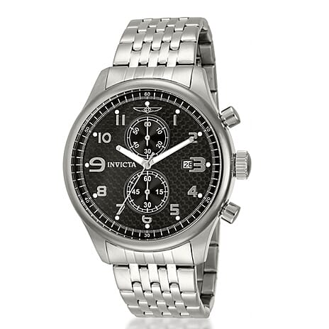 Invicta Specialty VD51 10ATM Black Dial 48mm Silver Stainless Steel Case Mens Watch with Silver Stainless Steel Band