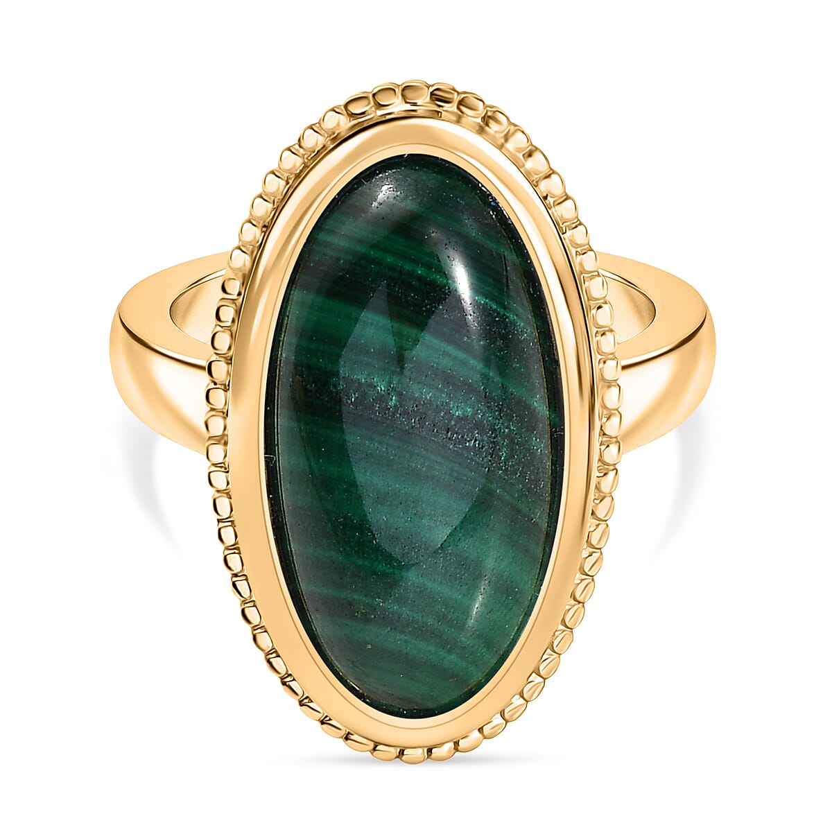 EverTrue Malachite Solitaire Ring in Yellow Gold Tone 13.44 Ct.