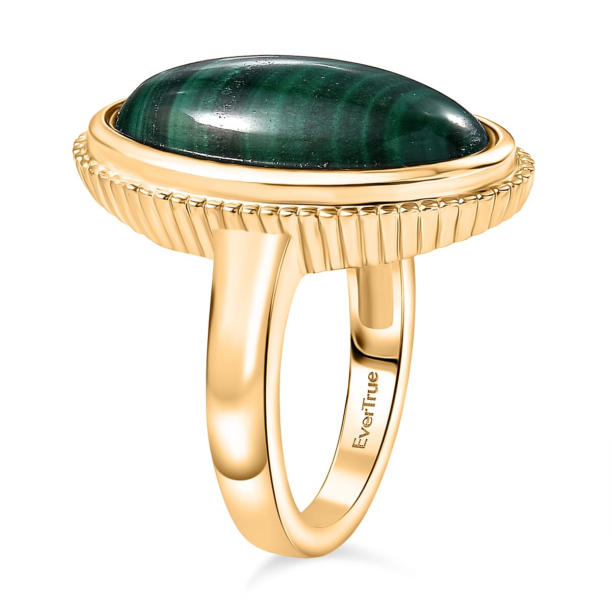 EverTrue Malachite Solitaire Ring in Yellow Gold Tone 13.44 Ct.