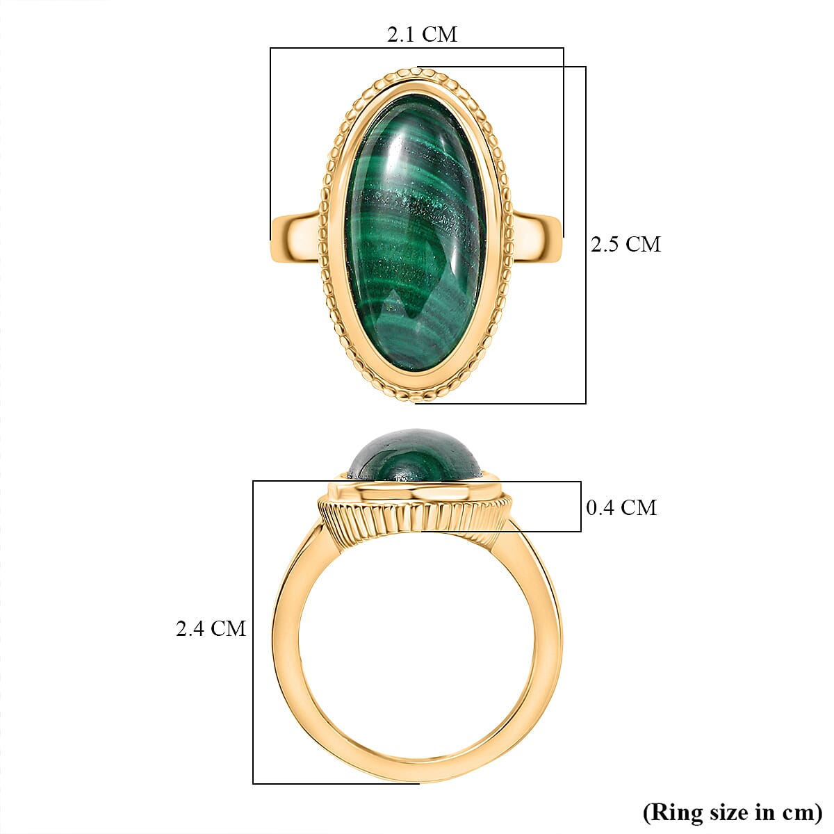EverTrue Malachite Solitaire Ring in Yellow Gold Tone 13.44 Ct.