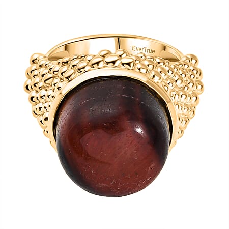 EverTrue Red Tiger Eye Solitaire Ring in Yellow Gold Plated 18.49 Ct.