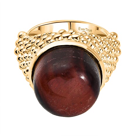 EverTrue Red Tiger Eye Solitaire Ring in Yellow Gold Plated 18.49 Ct.
