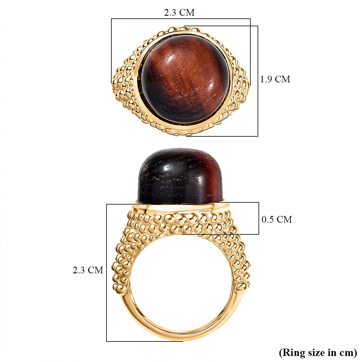 EverTrue Red Tiger Eye Solitaire Ring in Yellow Gold Plated 18.49 Ct.