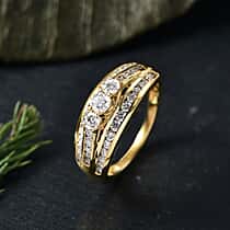 LUXURIANT Lab Grown Diamond 3-Stone Ring in 18K Vermeil Yellow Gold Plated Sterling Silver 1.24 Ct.