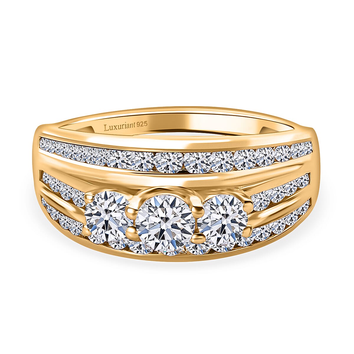 LUXURIANT Lab Grown Diamond 3-Stone Ring in 18K Vermeil Yellow Gold Plated Sterling Silver 1 Ct.