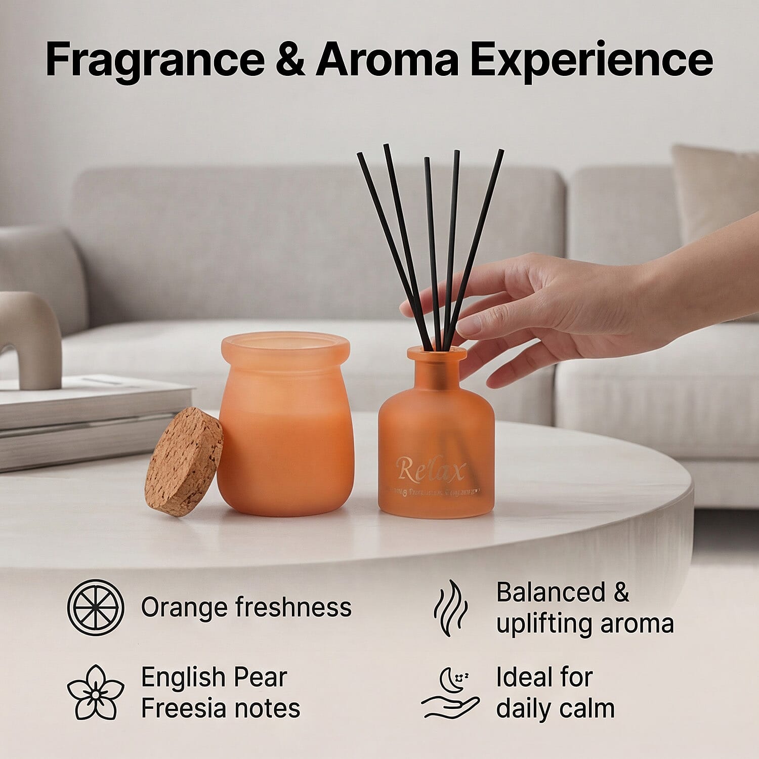 English Pear - Freesia Scented Jar Candle (50g) - Reed Diffuser (50ml) - Orange