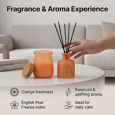 English Pear - Freesia Scented Jar Candle (50g) - Reed Diffuser (50ml) - Orange