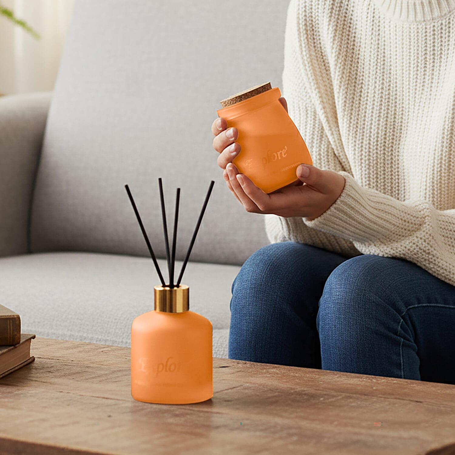 English Pear - Freesia Scented Jar Candle (50g) - Reed Diffuser (50ml) - Orange