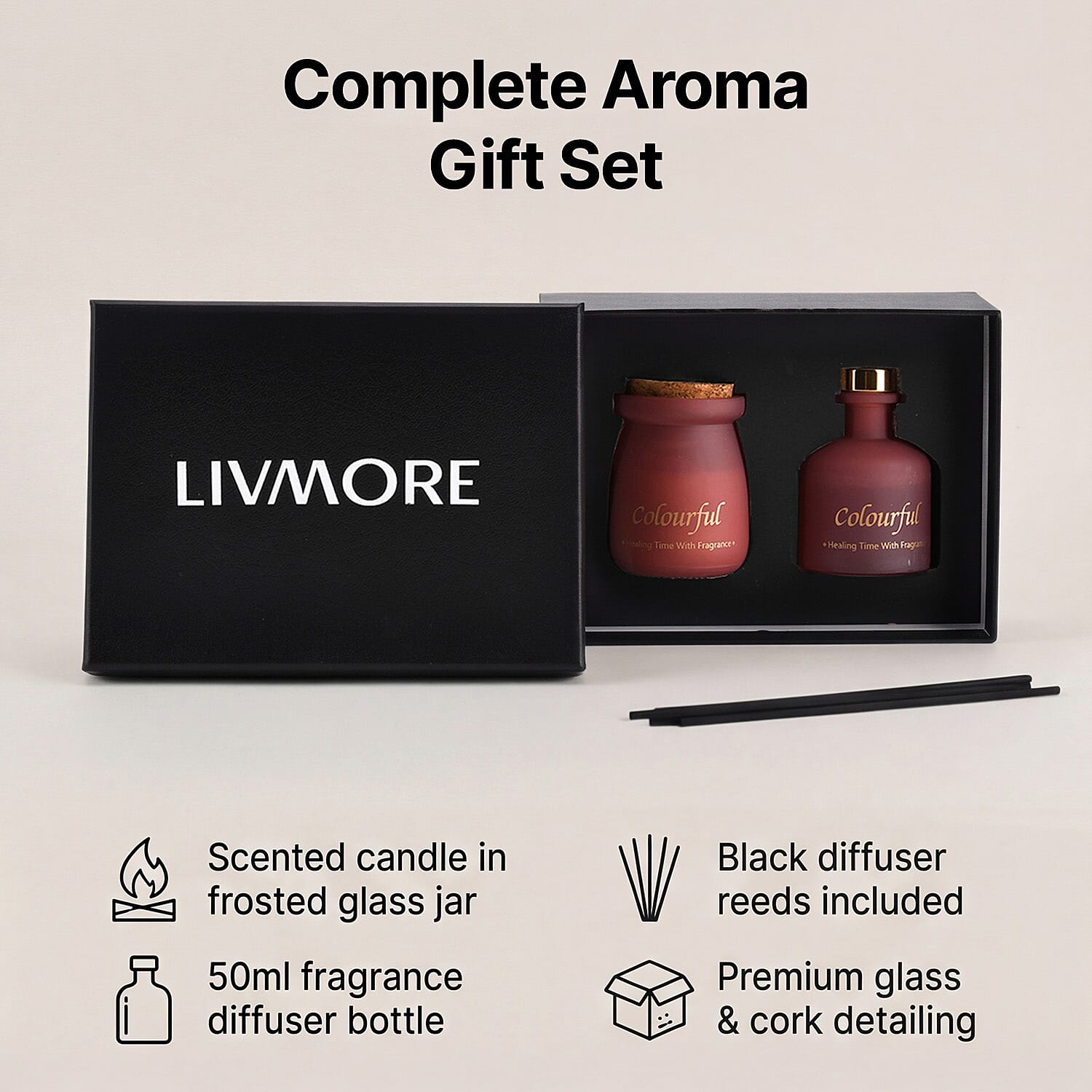 Ebony Rose Scented Jar Candle (50g) - Reed Diffuser (50ml) - Red