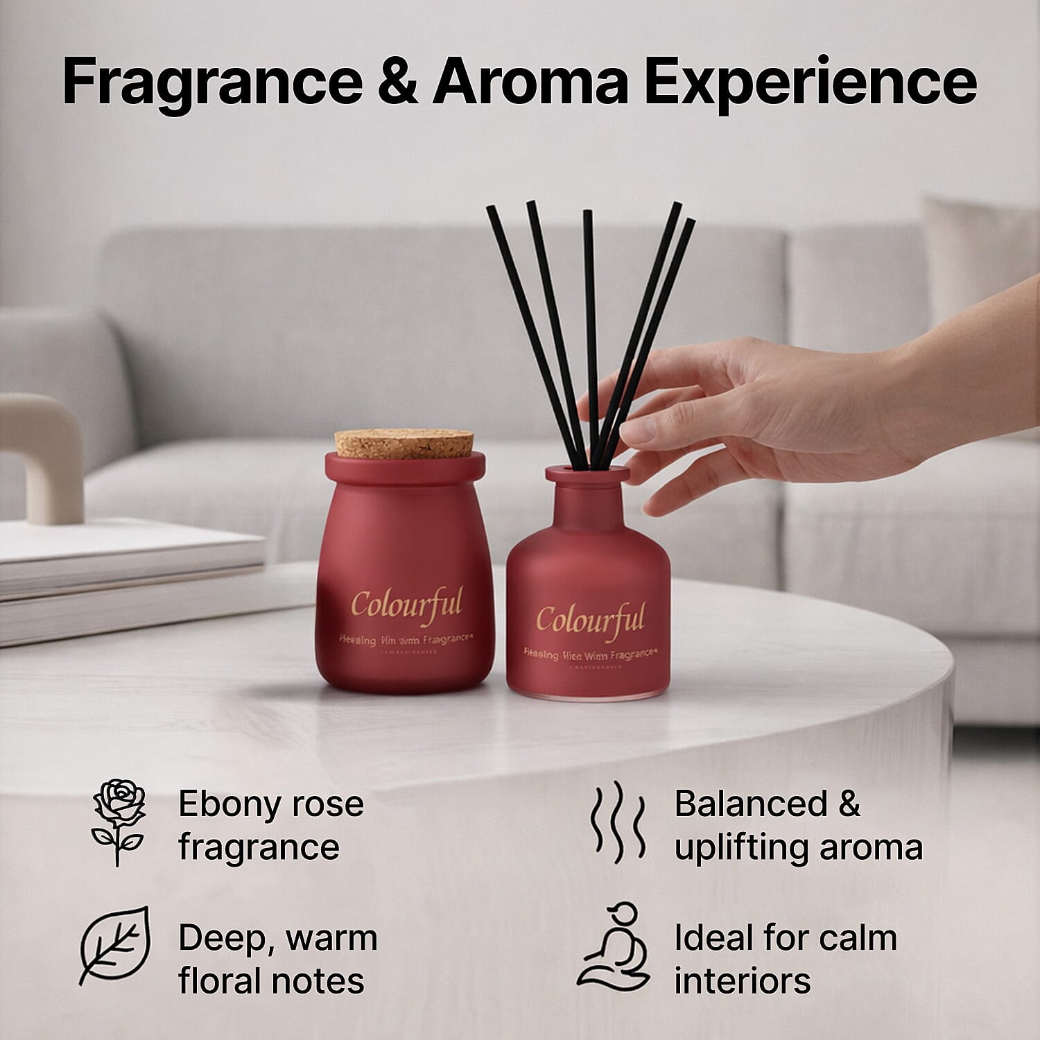 Ebony Rose Scented Jar Candle (50g) - Reed Diffuser (50ml) - Red