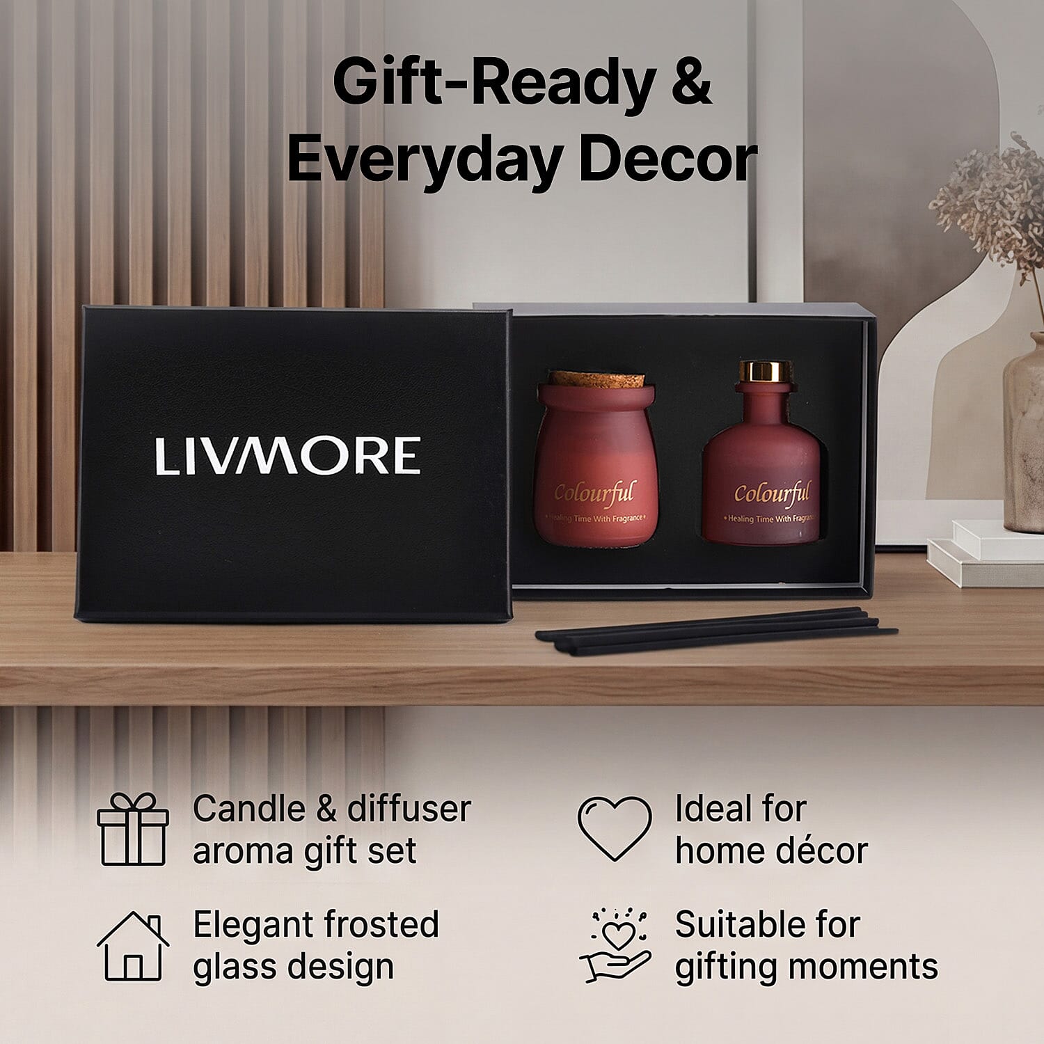 Ebony Rose Scented Jar Candle (50g) - Reed Diffuser (50ml) - Red