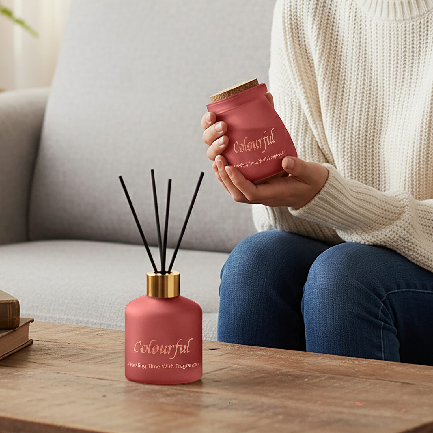 Ebony Rose Scented Jar Candle (50g) - Reed Diffuser (50ml) - Red