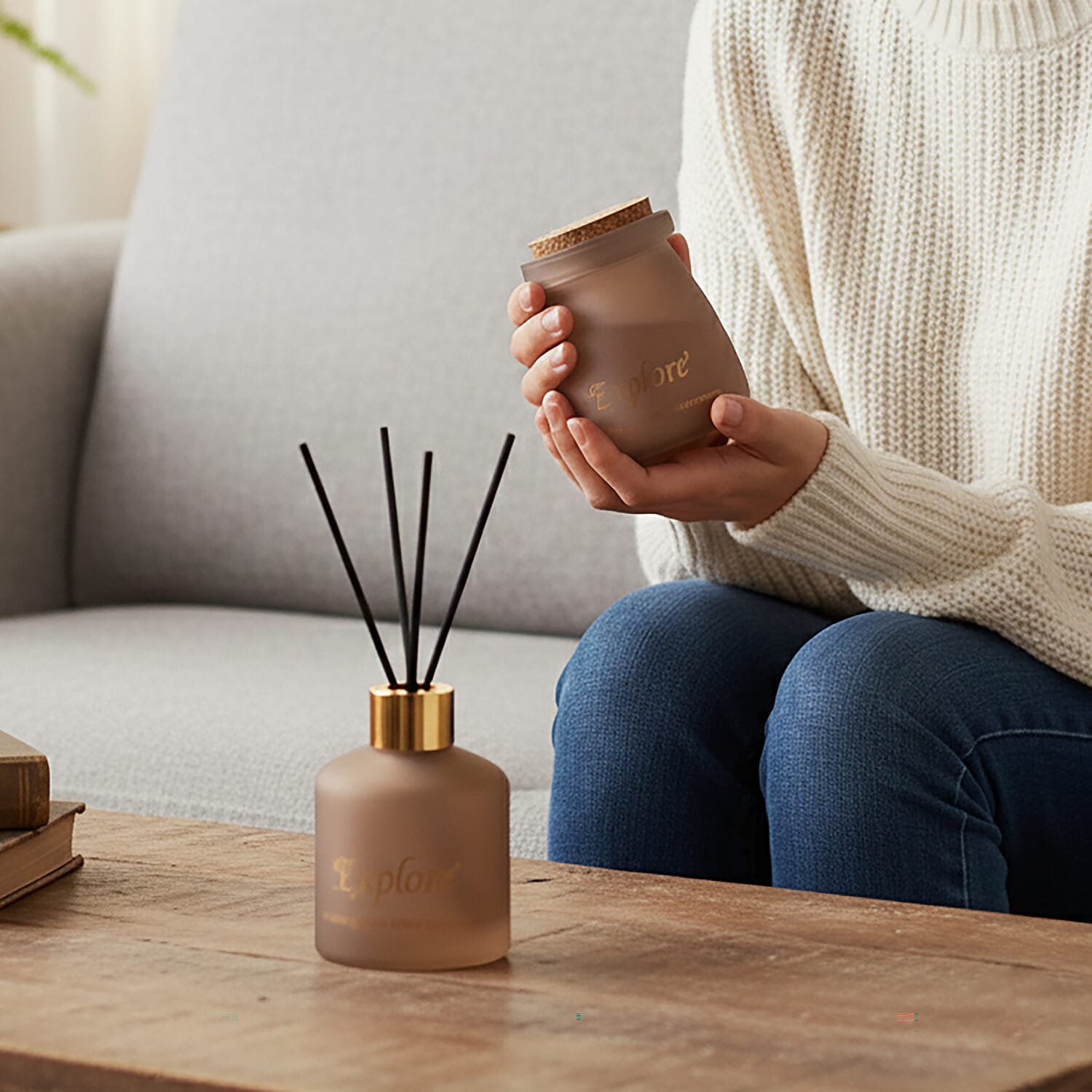 Black Berry - Bay Leaf Scented Jar Candle (50g) - Reed Diffuser (50ml) - Light Coffee