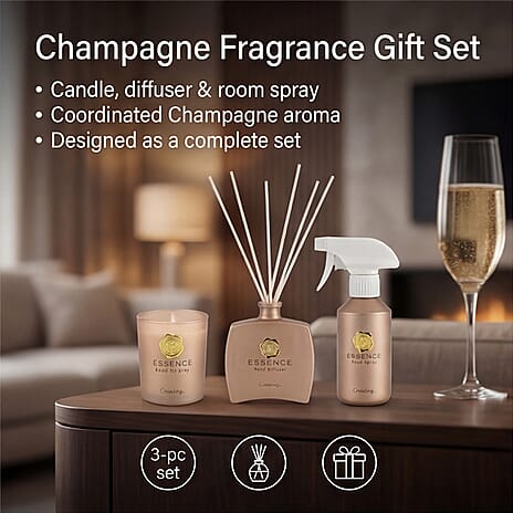 Champagne Scented Home Fragrance Set - Jar Candle (100g), Incense - Incense Spray (100ml) - Gold