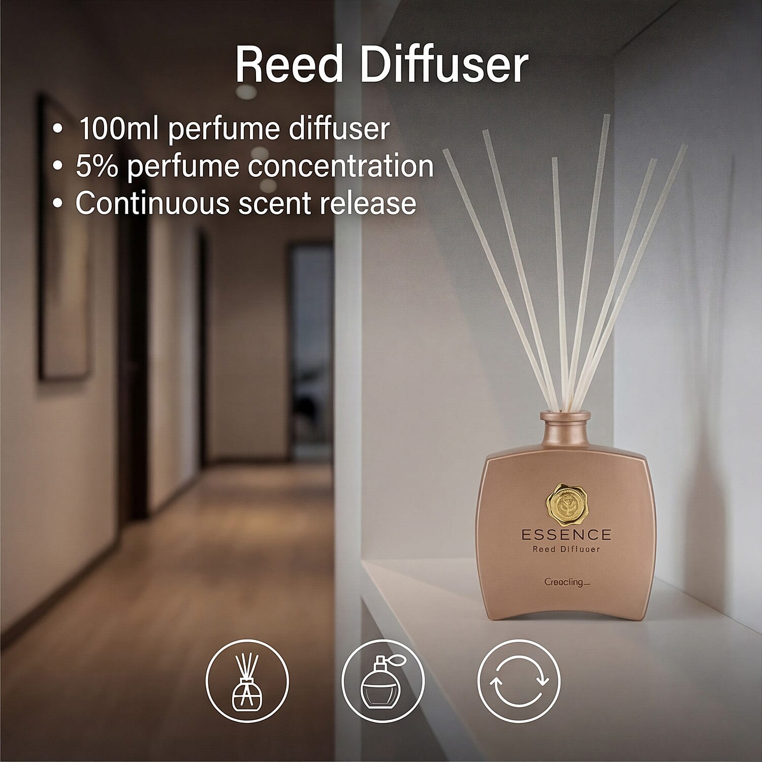 Champagne Scented Home Fragrance Set - Jar Candle (100g), Incense - Incense Spray (100ml) - Gold