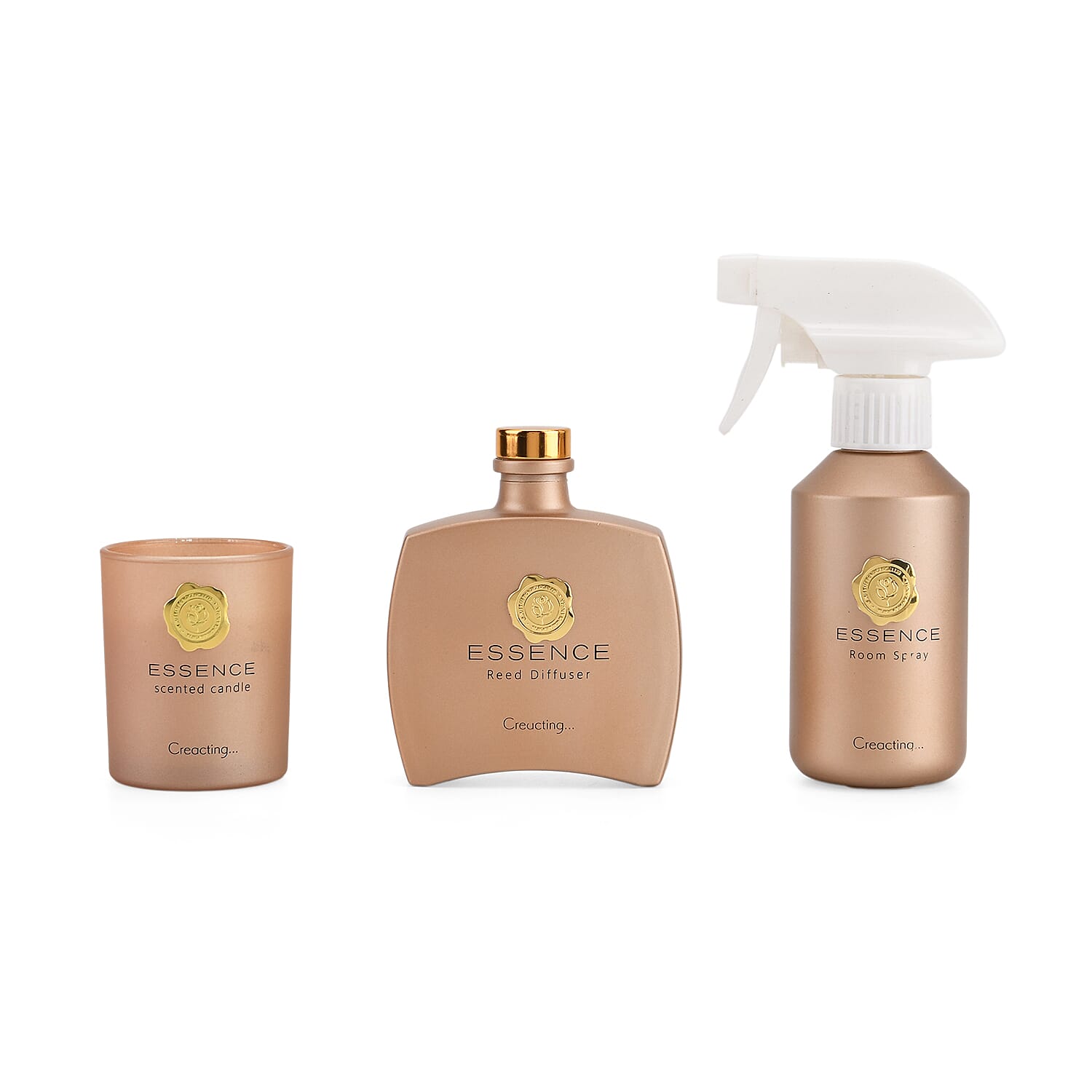 Champagne Scented Home Fragrance Set - Jar Candle (100g), Incense - Incense Spray (100ml) - Gold